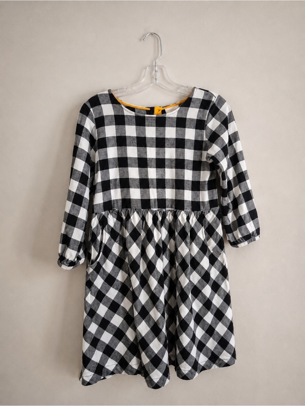 Hanna Andersson Black & White Buffalo Plaid Dress Girls Size 12 Long Sleeve